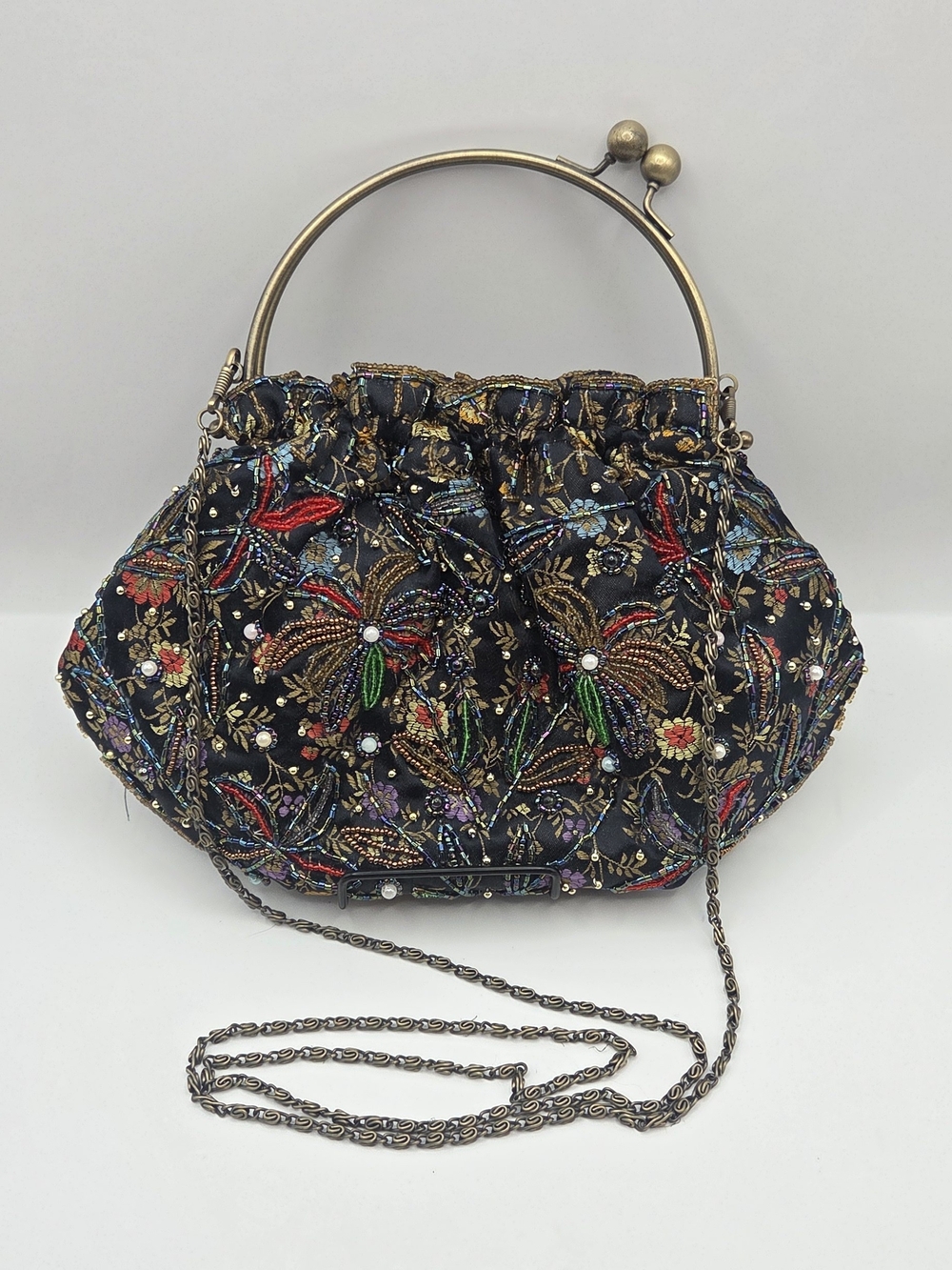 Vintage Beaded Floral Embroidery Evening Bag